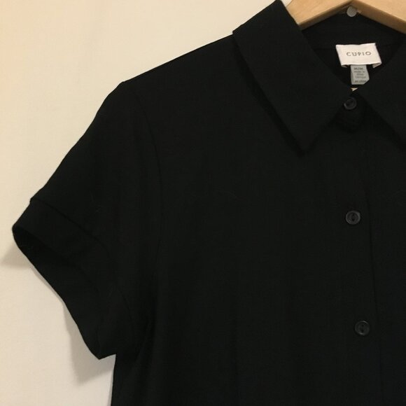 Black Simple Witch Button Up Short Sleeve Top - Picture 4 of 14
